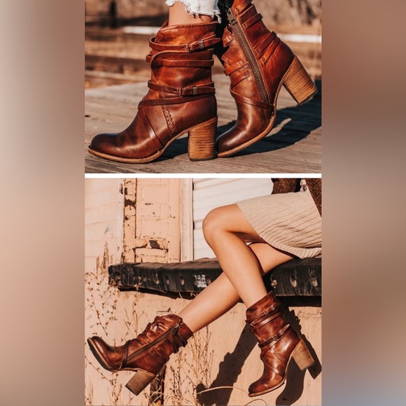 Freebird Leather Baker Boots Booties Block Heel 7 Brown Cognac - Picture 2 of 10